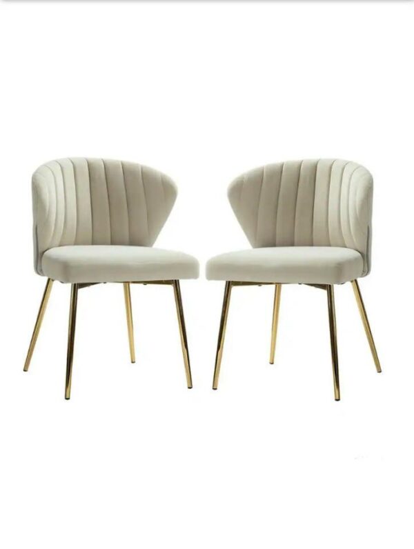 Ivory Velvet Accent Chair Set with Gold Legs