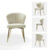 Ivory Velvet Accent Chair Set with Gold Legs