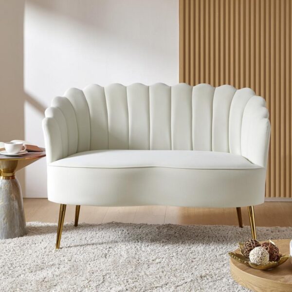Ivory Flower Velvet Loveseat